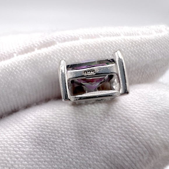 .925 Sterling Silver Rainbow Topaz Cz Necklace & Earring Set - Picture 13 of 16